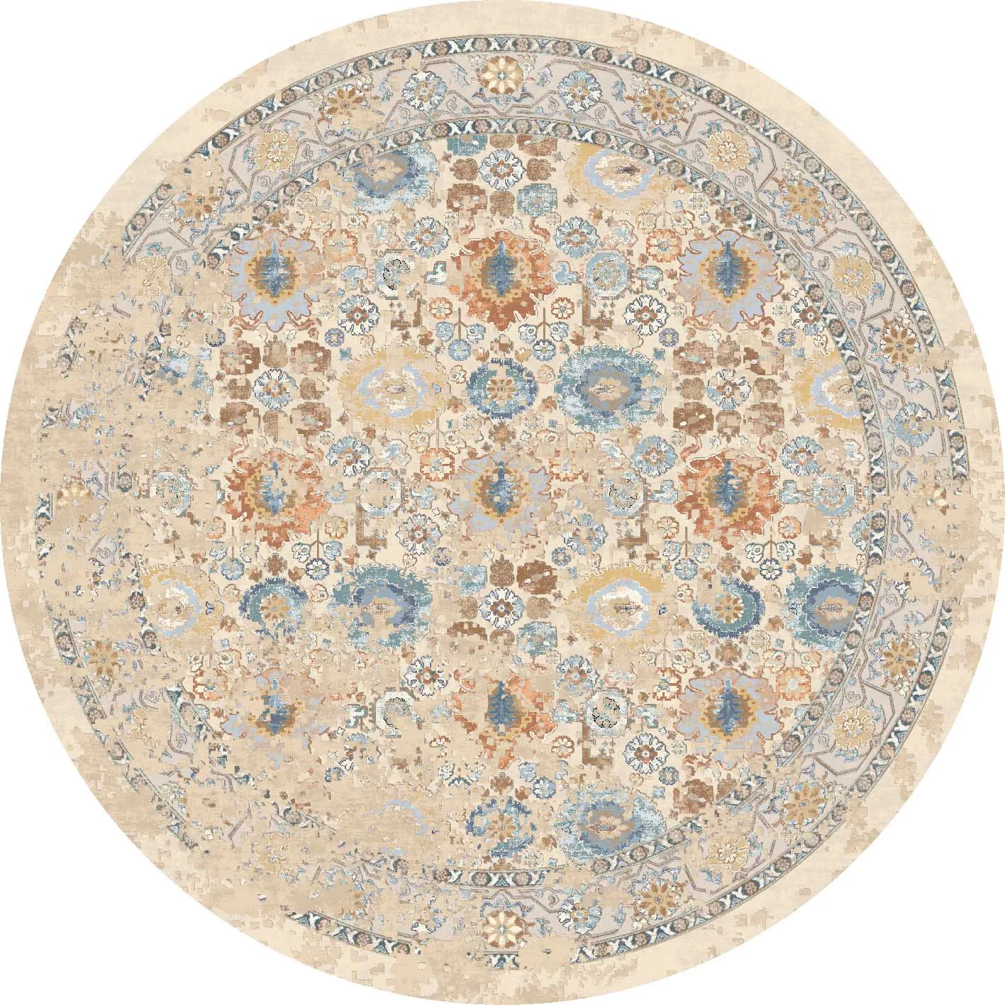 Runde tepper - Oakley (beige/blå) (Størrelse: Ø 160 cm)