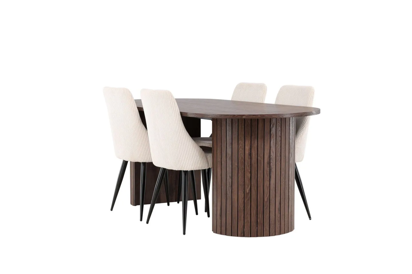 Härön Matgrupp 200 cm Oval med 4 Leone stolar - Mocca/Beige