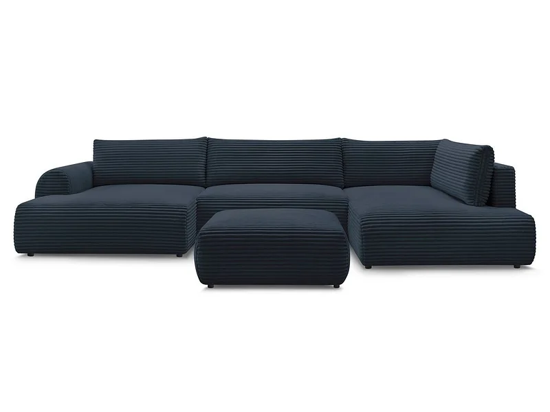 Panorama-Ecksofa mit Hocker BOBOCHIC LUCIEN Cord-Stoff dunkelblau