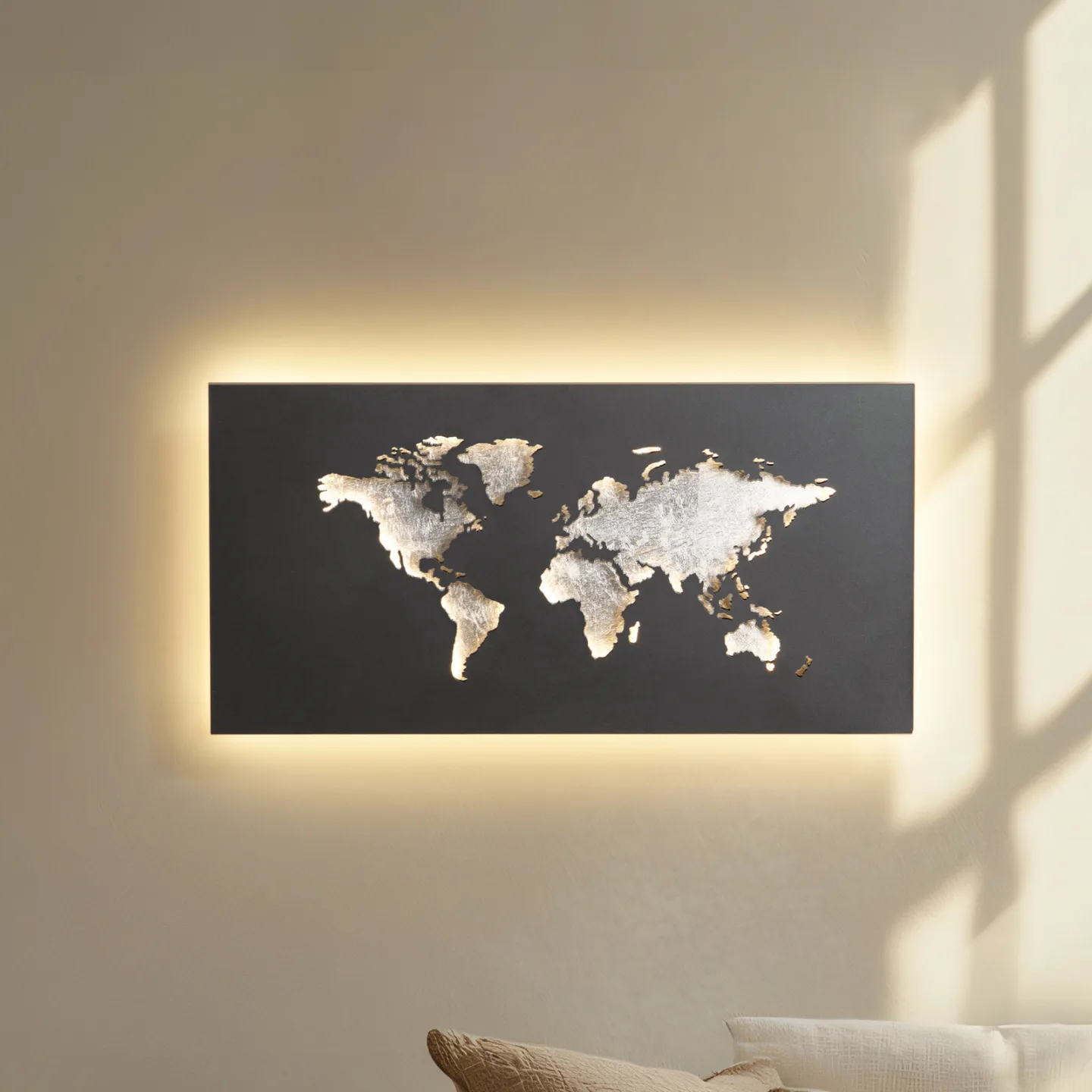 World LED-Wandleuchte anthrazit/silber 60cm x 30cm - Lucande - Wohnzimmer - Modern - Metall - Eckig
