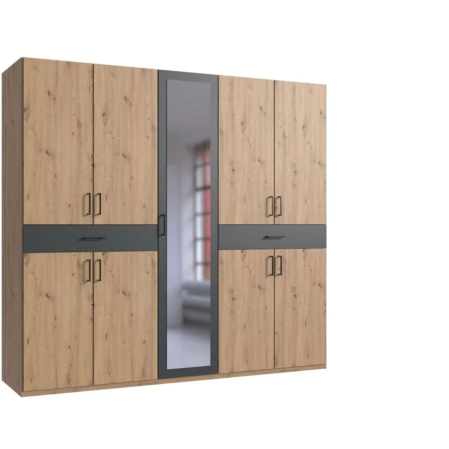 Kleiderschrank Tiby graphit/Eiche Nachbildung Holzwerkstoff B 225 cm