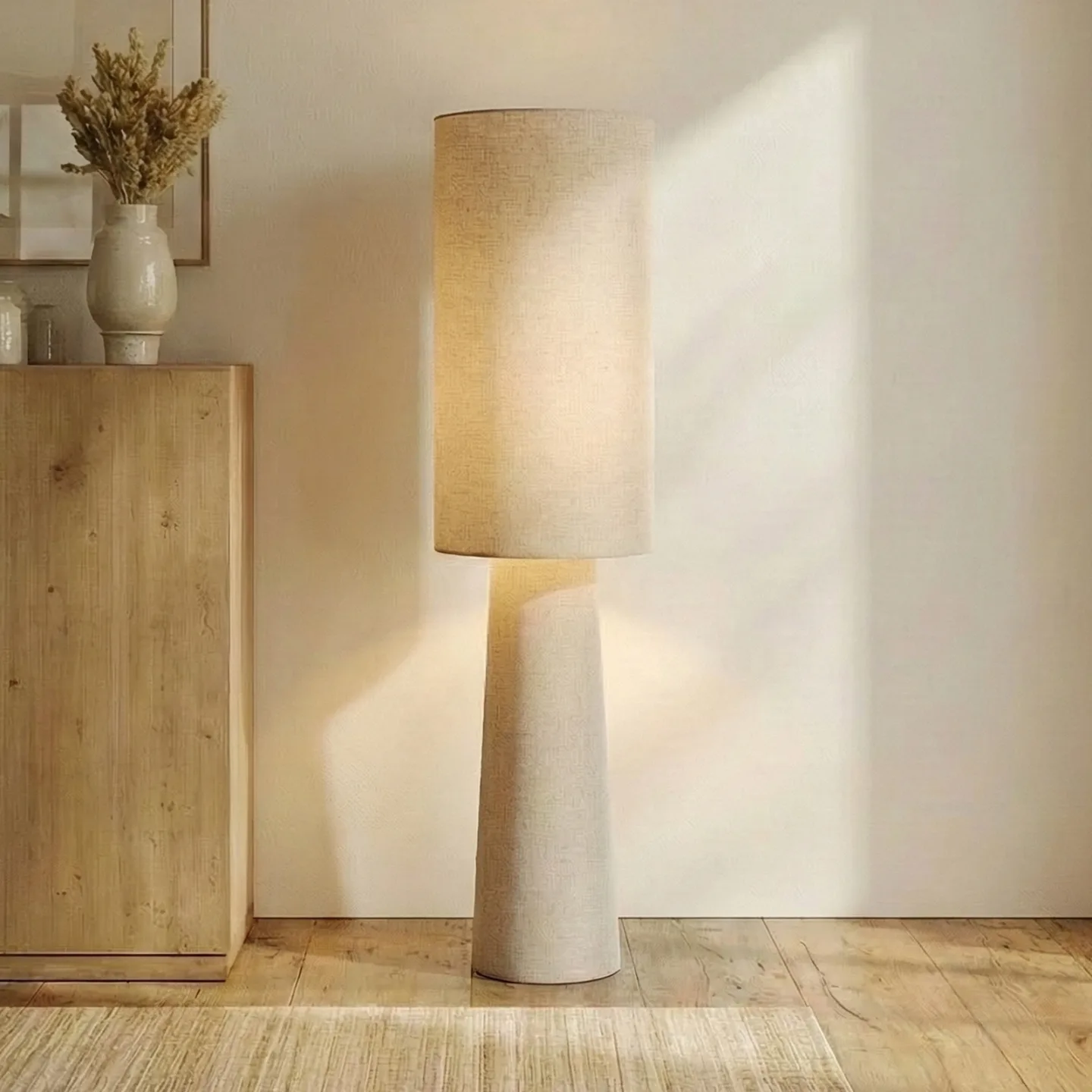 Elfie gulvlampe, høyde 124 cm, beige, lin, 2x E27 - Lindby - Stue - Skandinavisk - Stoff / Tekstil - Med flere lyskilder