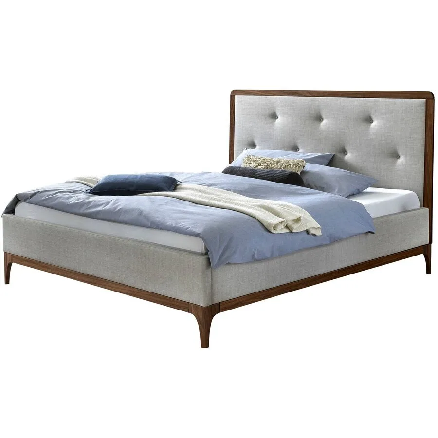 Hasena Bett Dream Pronto Grau, Natur Stoff, Nussbaum Massivholz 140 x 200 cm