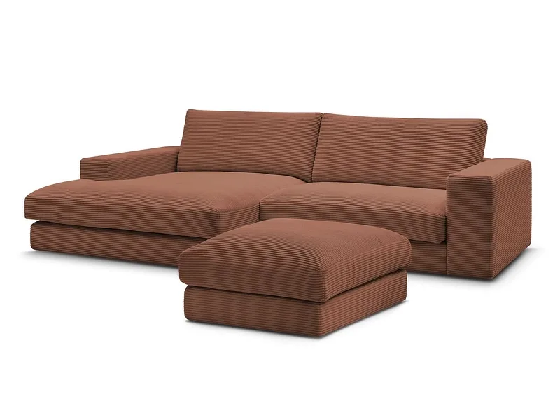 Ecksofa mit Hocker BOBOCHIC LEONARD Cord-Stoff orange