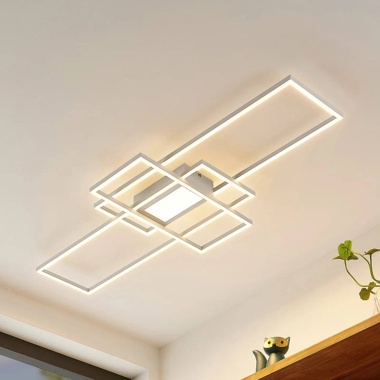 Lindby LED-Deckenleuchte Caitlin, weiß, CCT, Fernbedienung Caitilin - Wohnzimmer - Modern - Metall - Eckig