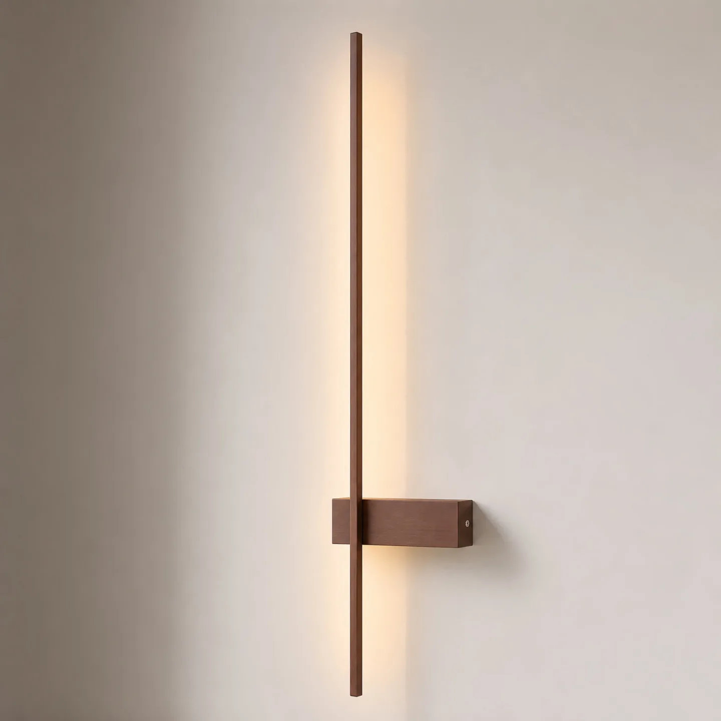 Natsumi LED-Wandleuchte, 90 cm, Aluminium, braun, metallisch - Lindby - Wohnzimmer - Modern - Eckig
