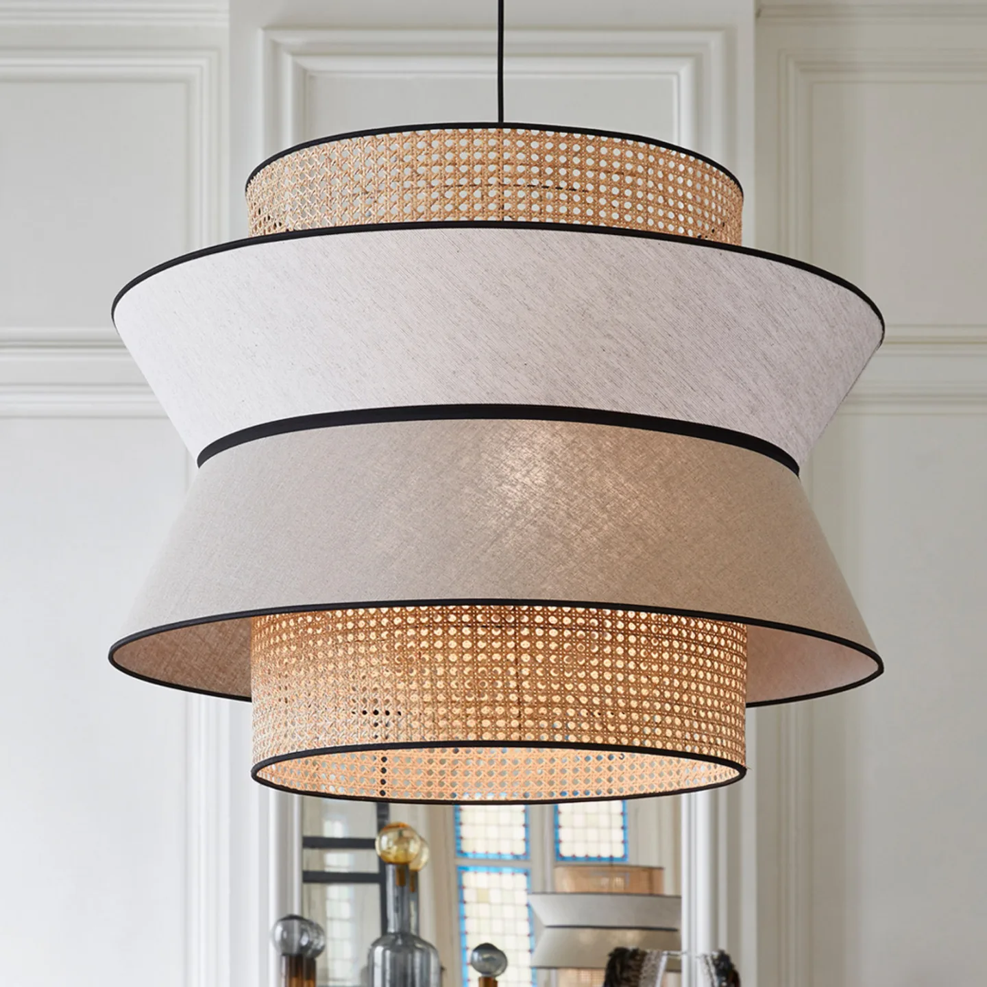 Singapour XXL Hängelampe nude - MARKET SET - Wohnzimmer - Design - Stoff / Textil - Einflammig
