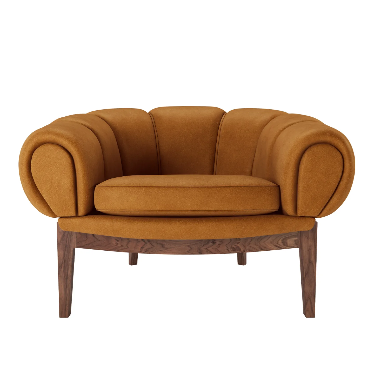 Gubi - Croissant Lounge Chair,Solid American Walnut Oiled, Prisgrupp 7 Läder Gubi Chamois 1708 Cuoio - Fåtöljer - Illum Wikkelsø - Träfärgad - Läder/Trä