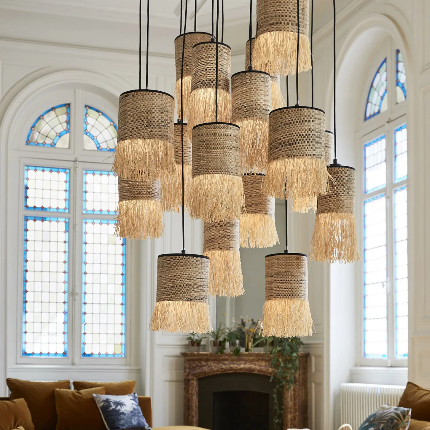 Formentera Hängelampe Ø 70cm Fasern 16-flg. - MARKET SET - Wohnzimmer - Design - Metall - Mehrflammig