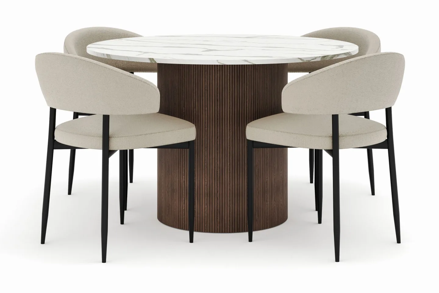 Uppveda Matbord 120 cm Rund med 4 Sawako Stolar - Brun