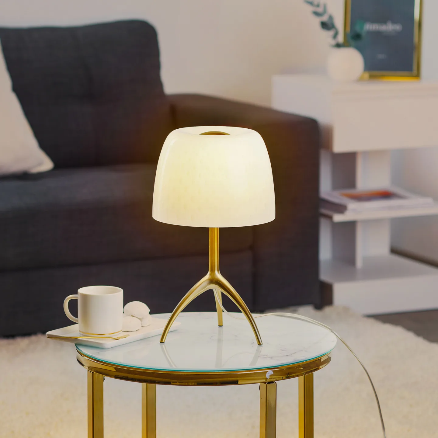 Lumiere 30 Tischlampe, 35 cm, Blasenglas, dim. - Foscarini - Wohnzimmer - Design - Mit Schirm
