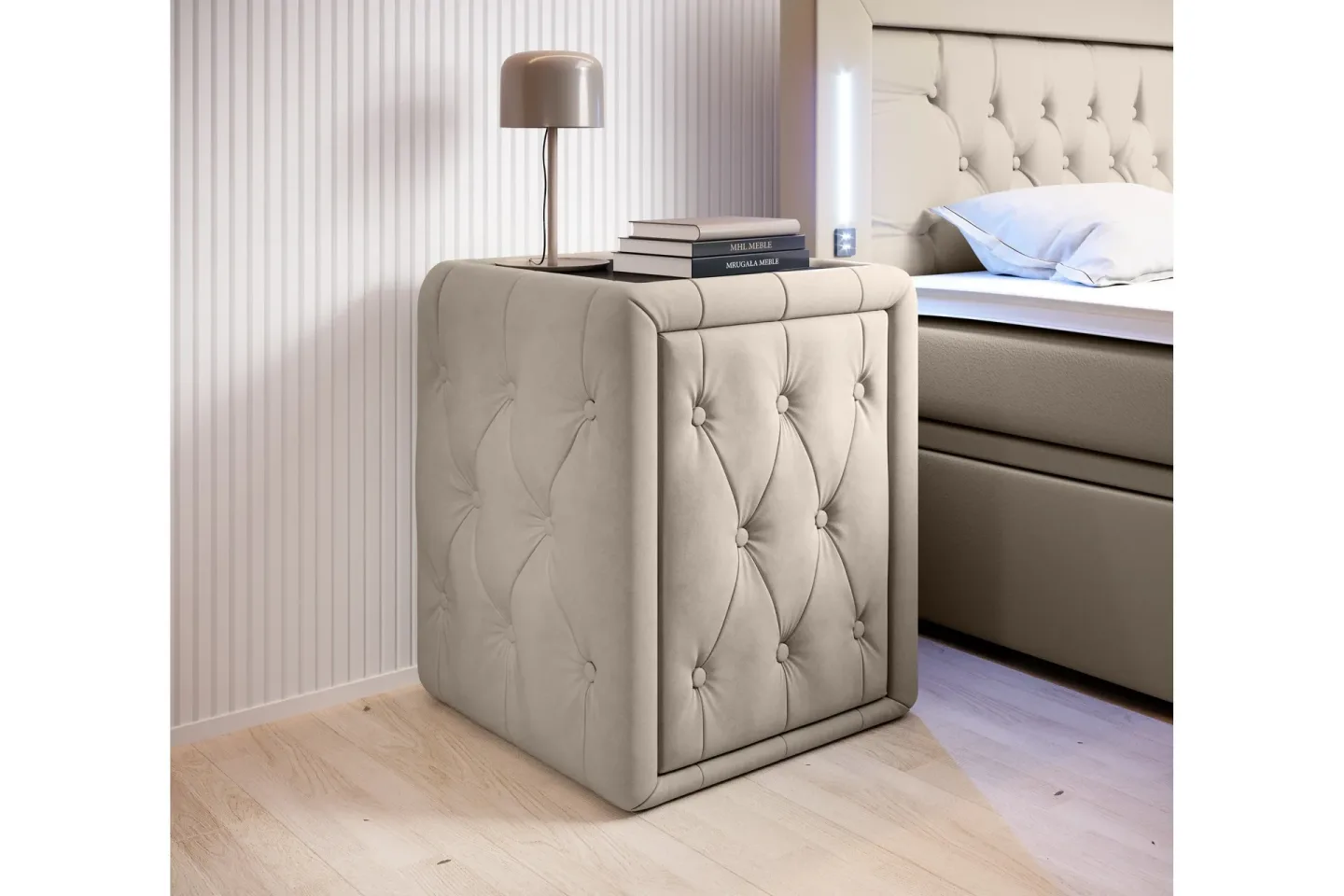 Franco Sängbord 58 cm med Förvaring Låda - Beige