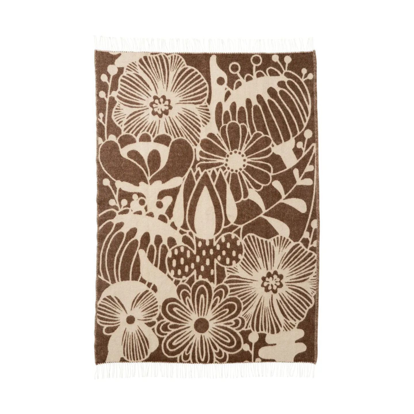 Klippan Yllefabrik Blomranka Wolldecke Brown-beige, 130x200 cm