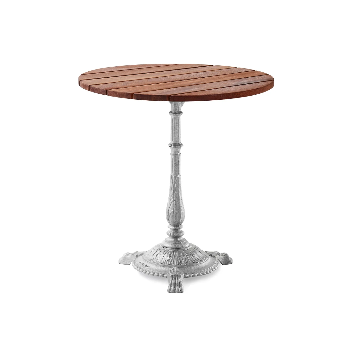 Byarums Bruk - Bord Classic Café Ø70 cm 3-tass – Oljad Mahogny/Natur (Rå Aluminium) - Matbord utomhus - Silver - Metall/Trä