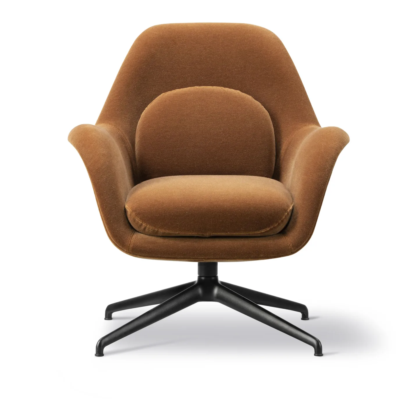 Fredericia Furniture - Swoon Lounge Petit Swivel Base Grand Mohair Amber / Black - Fåtöljer - Space Copenhagen - Orange - Metall/Textilmaterial