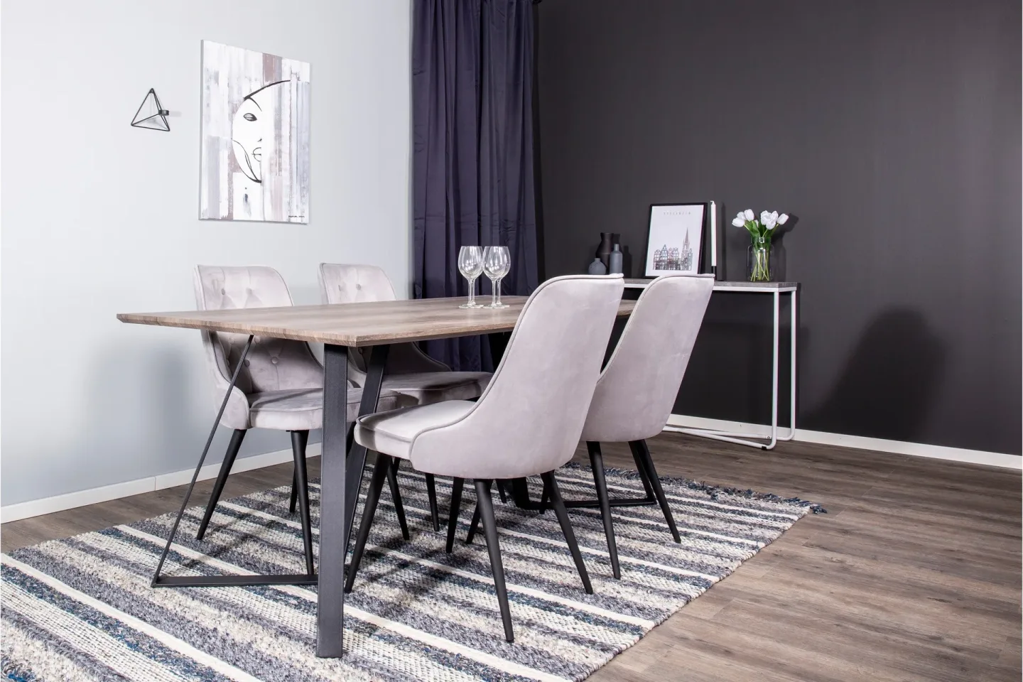 Marina Matgrupp 180 cm Rektangulär med 4 Velvet Deluxe stolar - Svart