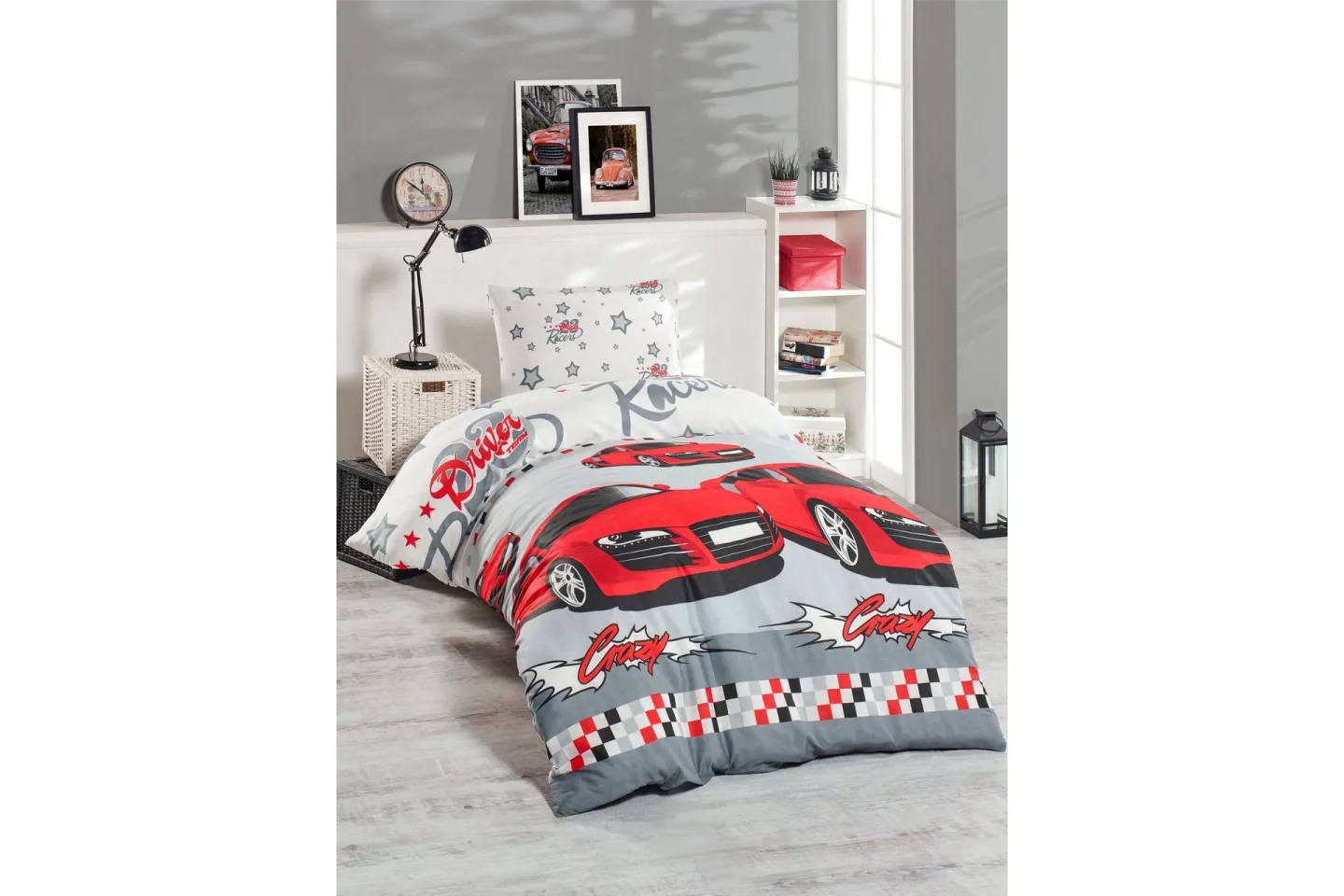 EnLora Home Bäddset Enkelt 2-dels - Vit/Röd/Svart/Grå