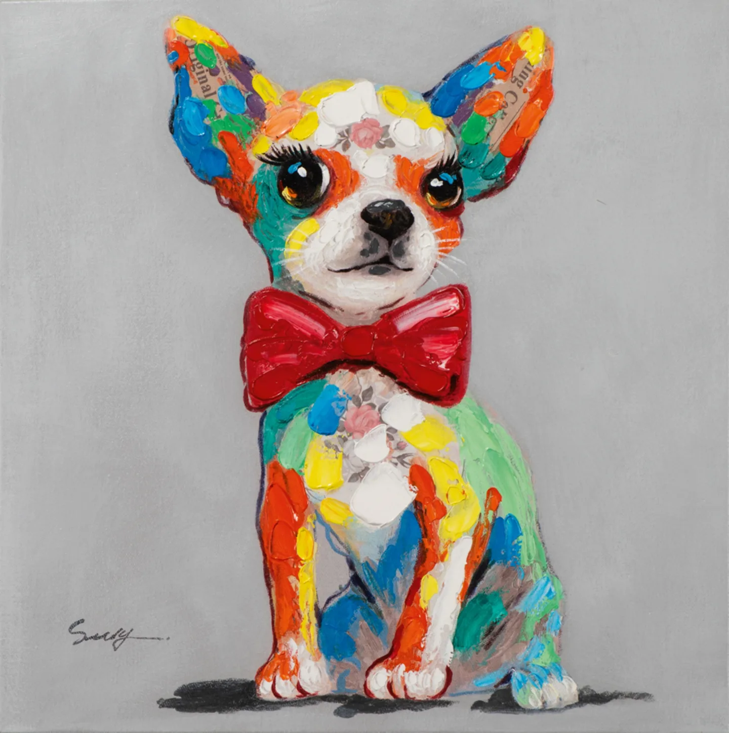 image LAND Gemälde Bunter Chihuahua mit Fliege | Schubiger Möbel