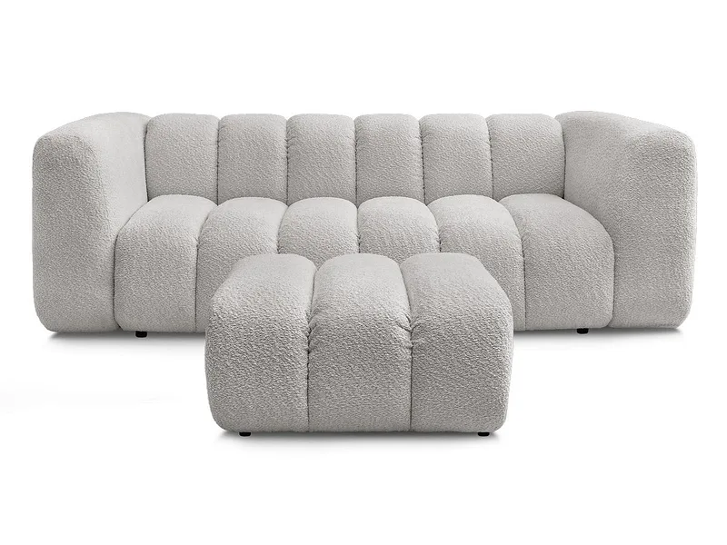 3er Sofa mit Hocker BOBOCHIC TALIA Boucle-Stoff hellgrau