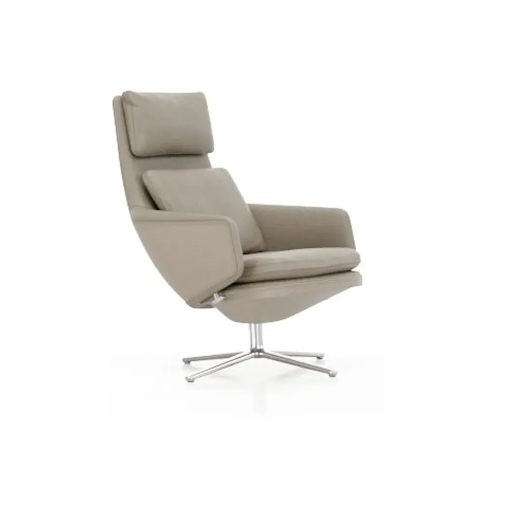 Vitra Grand Relax fåtölj Leather premium F 71 sand-aluminium
