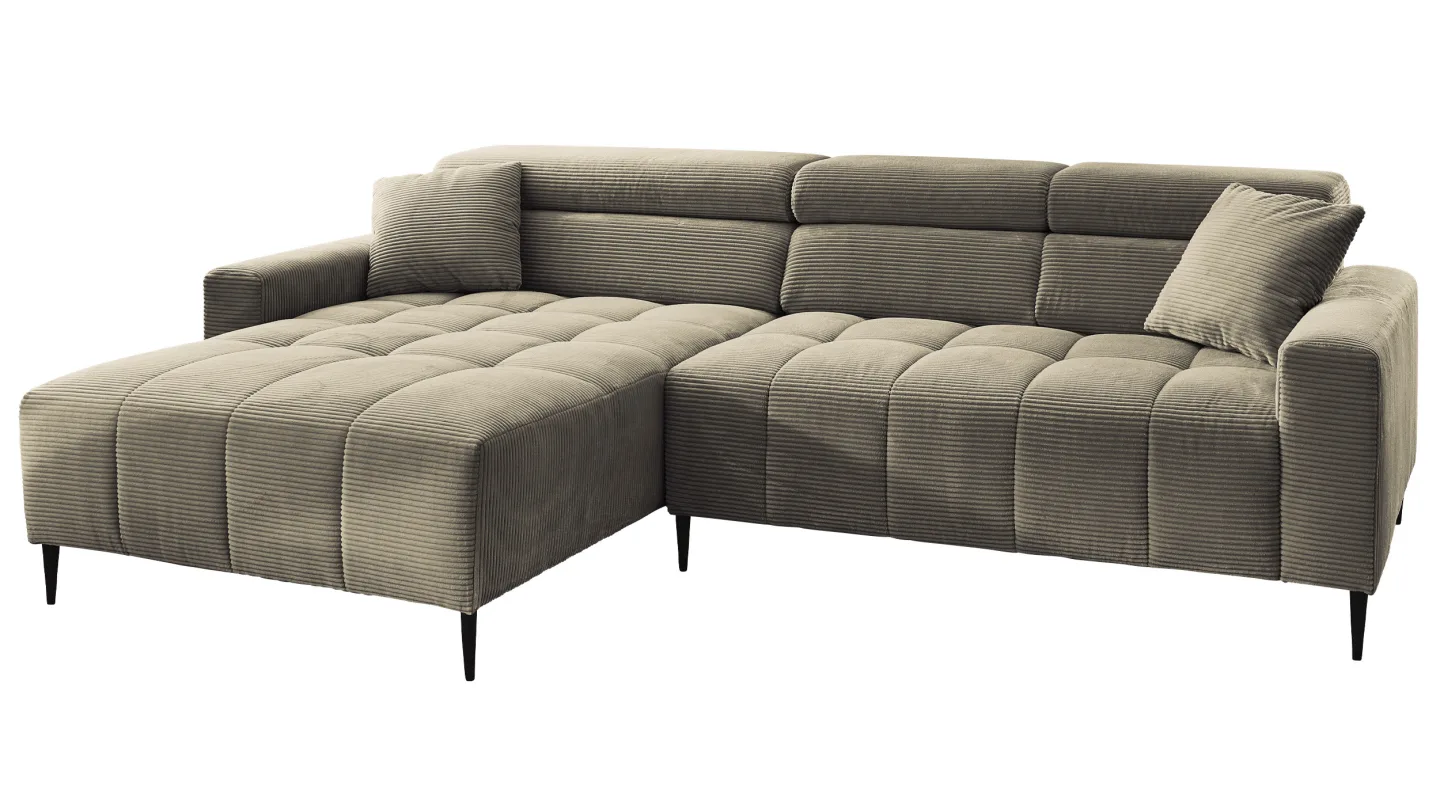 Ecksofa Cord grün elektrisch ausfahrbar 256 cm - OT links - SIMPLE