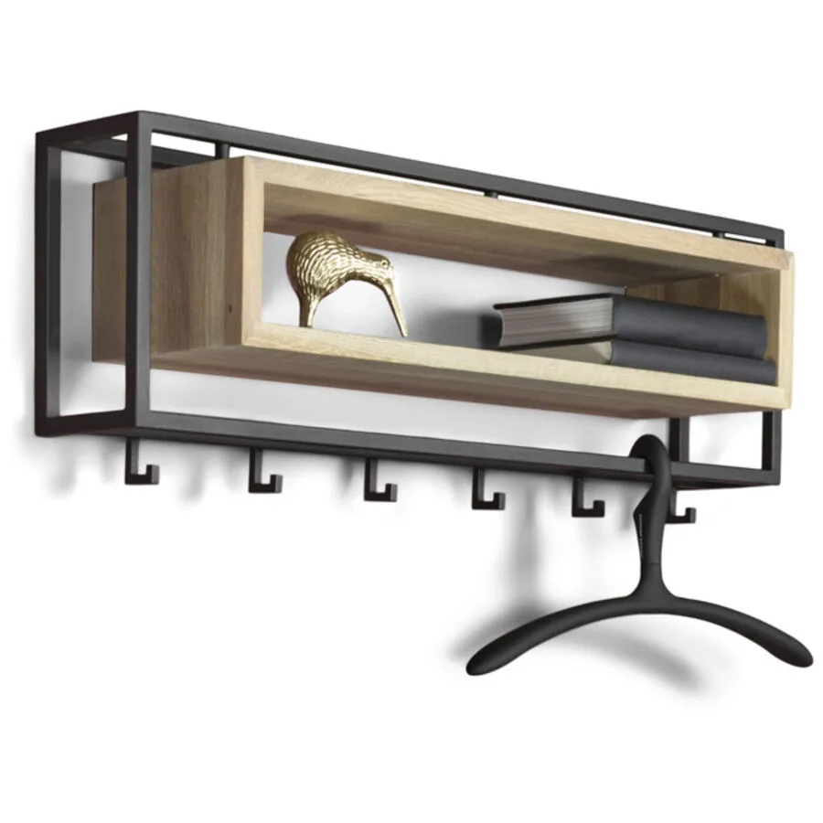 Spinder Design Garderobenleiste Hesta Schwarz/Nature Stahl/Eiche B 78 T 19 cm H 29.5 cm