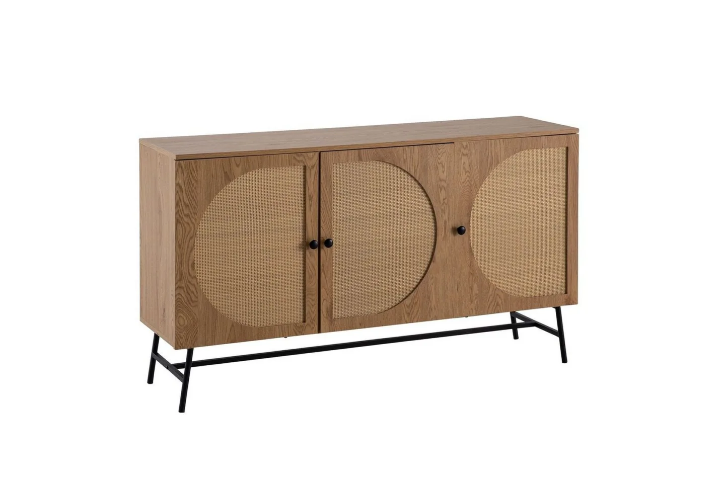 Sideboard Wohnling Folierad spånskiva ekoptik halvcirkel rottingväv look 3 dörrar modern -