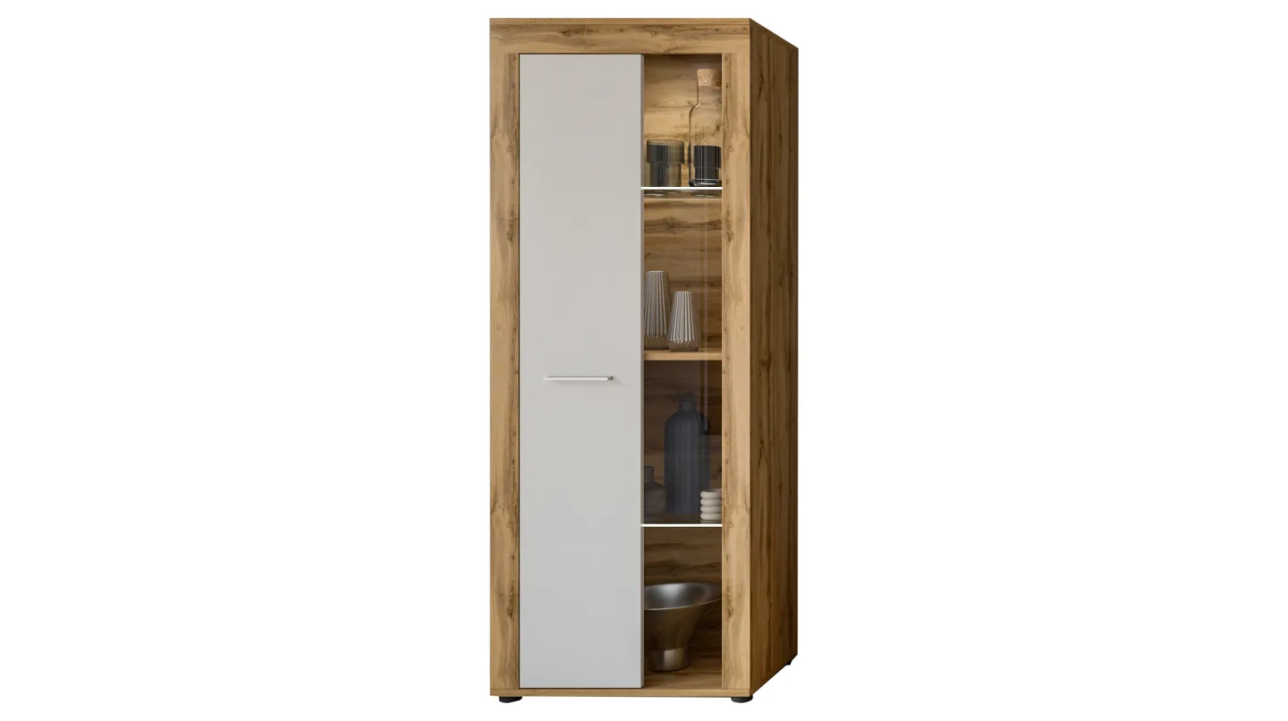 Vitrine mit Glastür weiß Wotan Eiche Breite 60 cm - JAM
