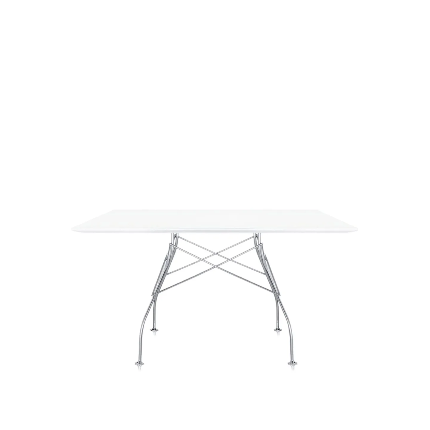 Kartell - Glossy Square Table 4560 130x130, Chrome, White Polyester - Matbord - Antonio Citterio - Vit - Naturmaterial/Metall