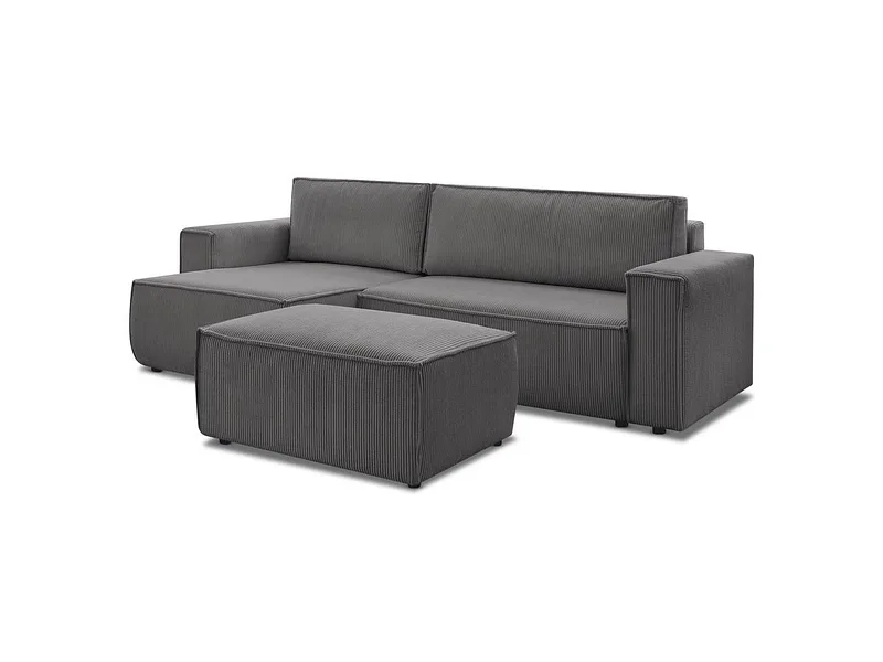 Ecksofa mit Hocker BOBOCHIC NIHAD Cord-Stoff dunkelgrau
