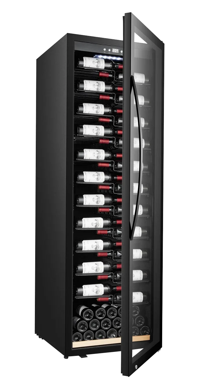Weinkühlschrank Freistehend Abschließbar, mQuvée WineExpert 192 Vollglas Black Label-Ansicht, schwarz, Kompressorkühlung, 153 Flaschen