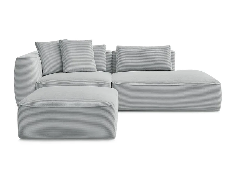 3er Sofa mit Hocker BOBOCHIC LEOPOLD Cord-Stoff hellgrau