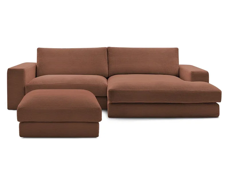 Ecksofa mit Hocker BOBOCHIC LEONARD Cord-Stoff orange