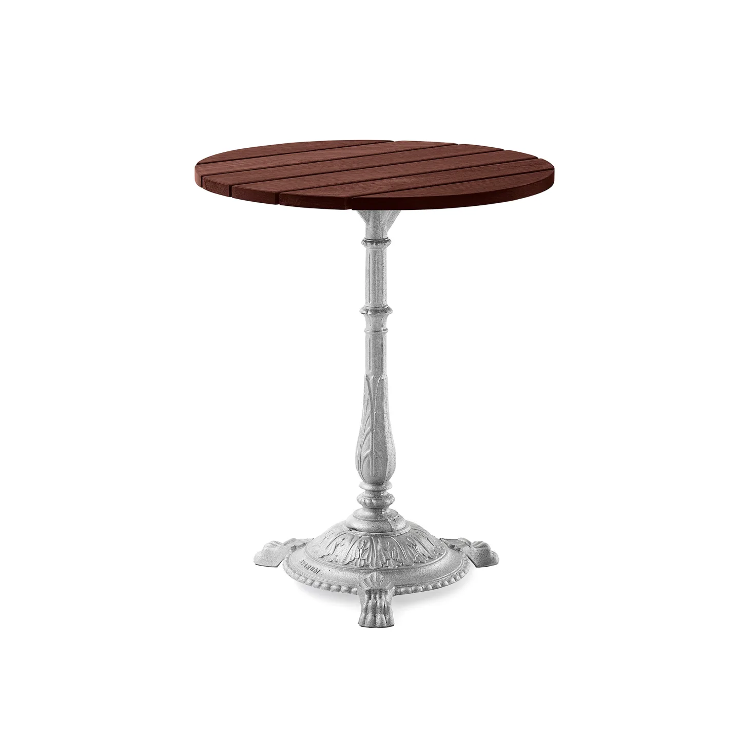 Byarums Bruk - Bord Classic Café Ø60 cm 3-tass – Brunlaserad Furu/Natur (Rå Aluminium) - Matbord utomhus - Silver - Metall/Trä