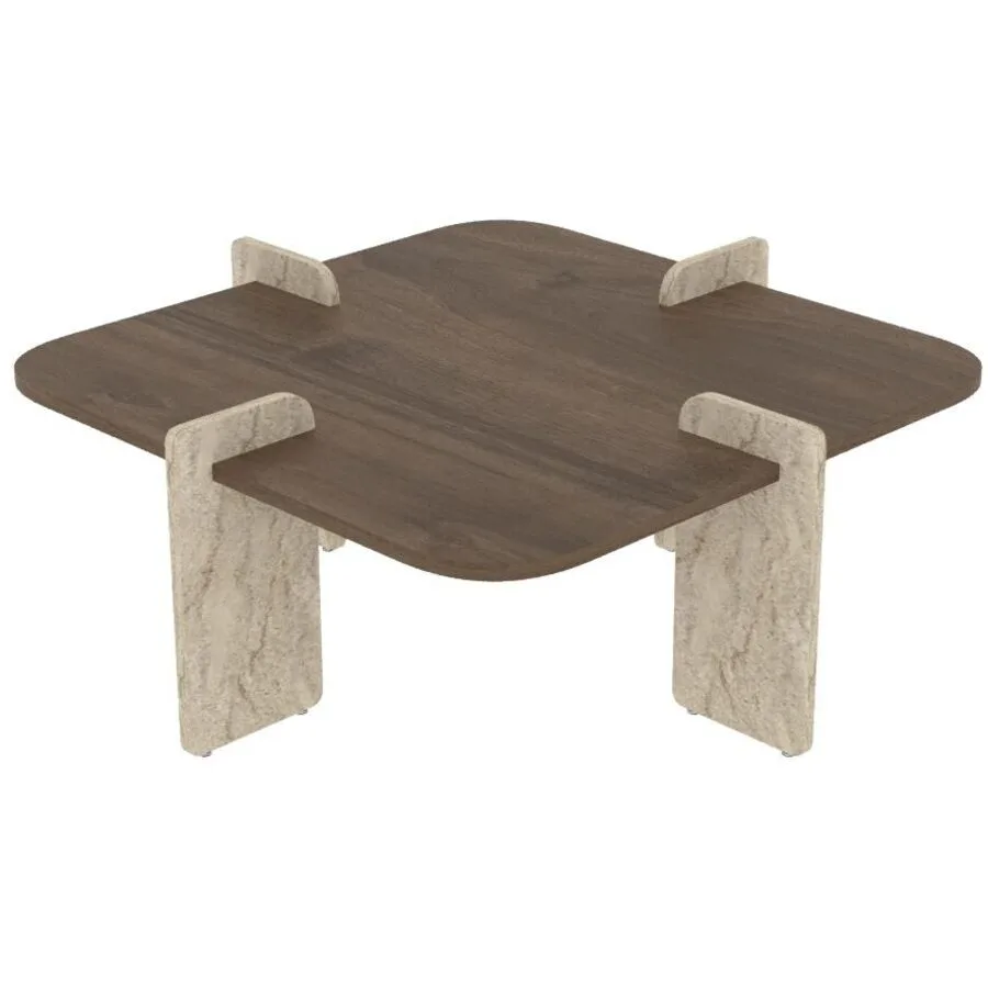 Salontisch Georis Nussbaum, Travertin 100% Melaminbeschichtete Kiefer B 90 T 90 cm