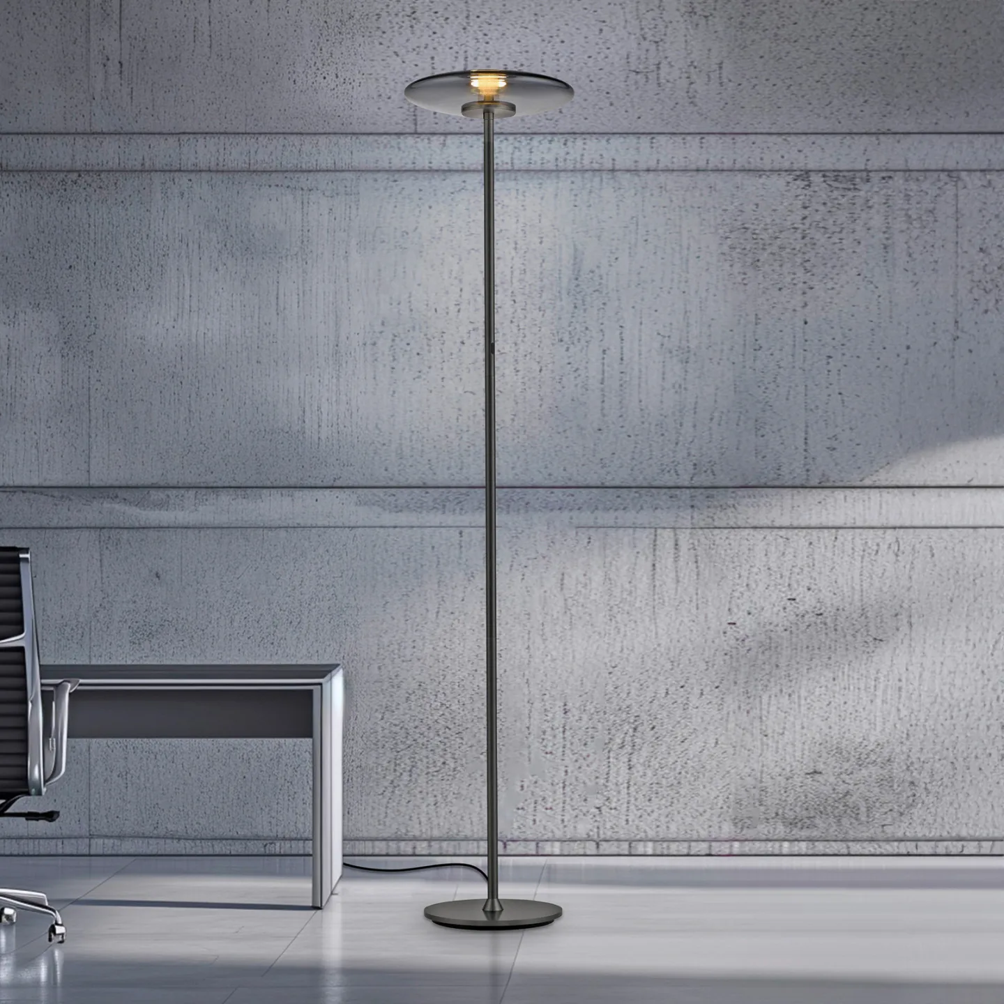 Vitrum LED-golvlampa, grå aluminium/glas, touch-dimmer – PURE - Vardagsrum - Modern - Med lampskärm