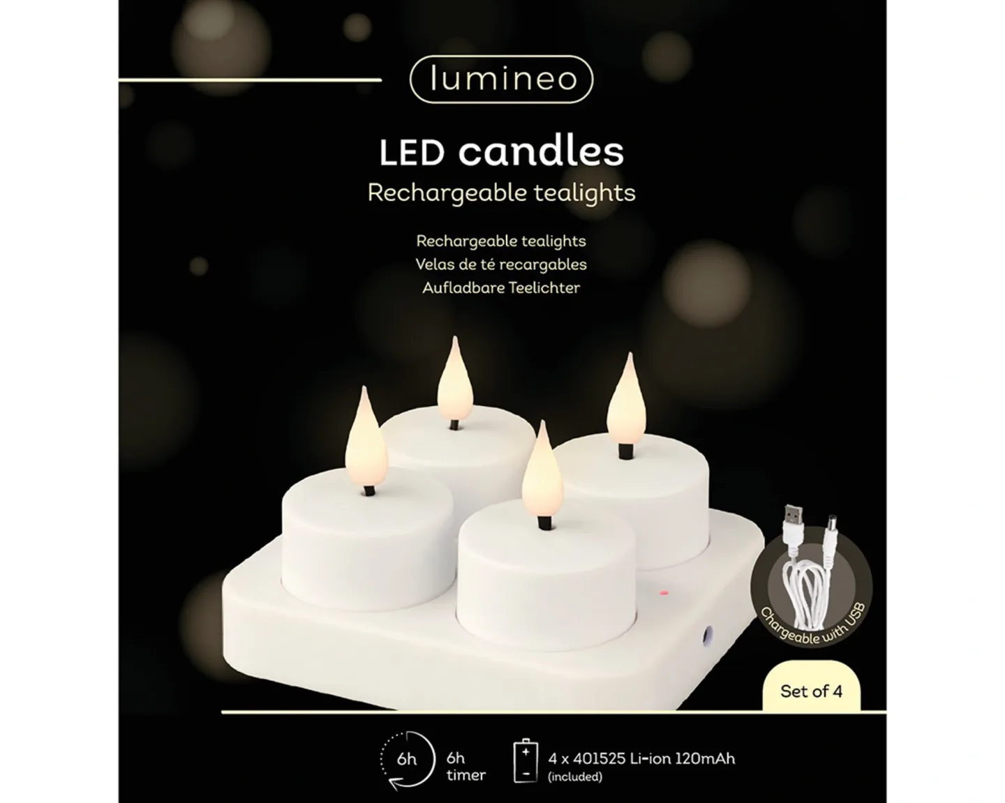 Gilde Kerzen 4tlg, Set, Teelichter Led, Wiederaufladbar H: 5 cm | Schubiger Möbel