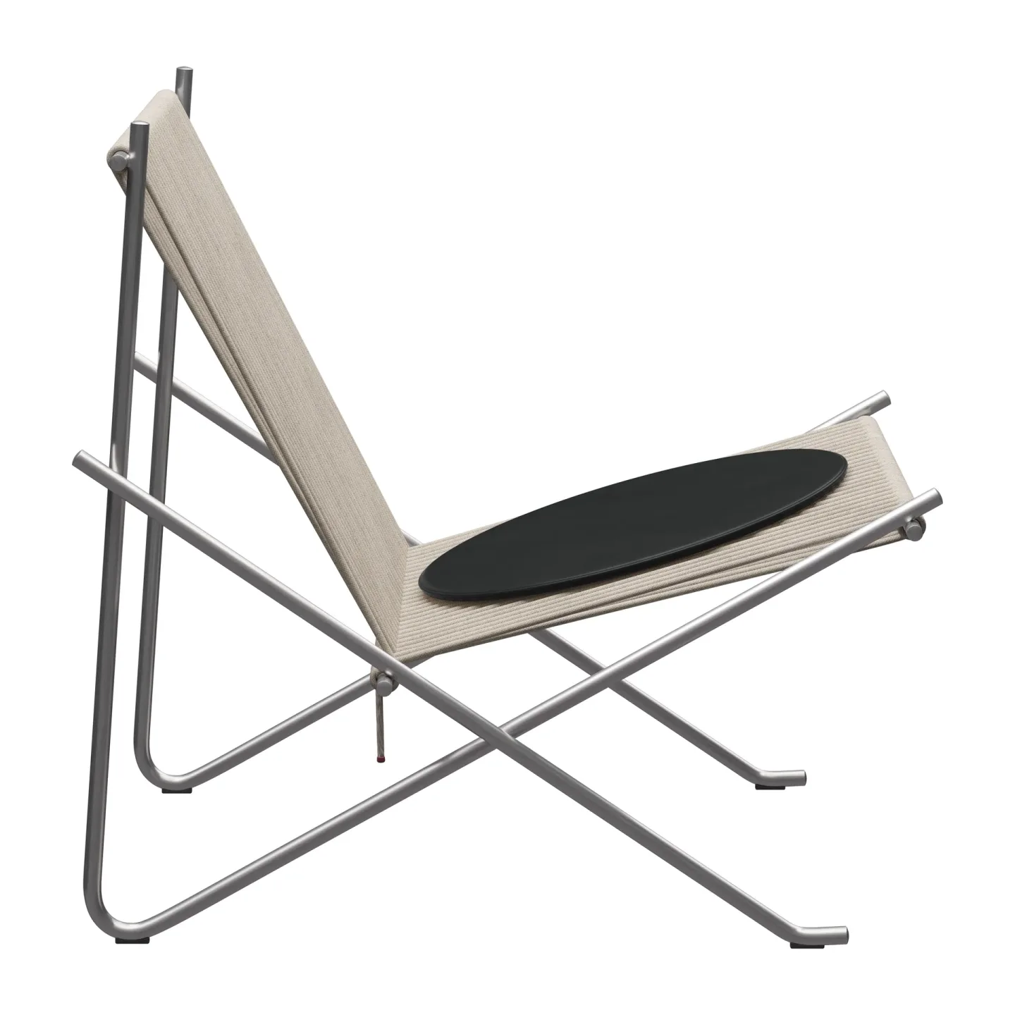 Fritz Hansen PK4 loungestol med läderdyna Rostfritt stål-natur-svart