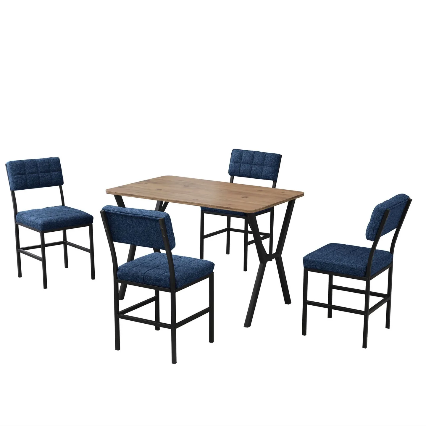 Stedum Matgrupp Bord 110 cm + 4 Stolar - Marinblå Och Valnöt