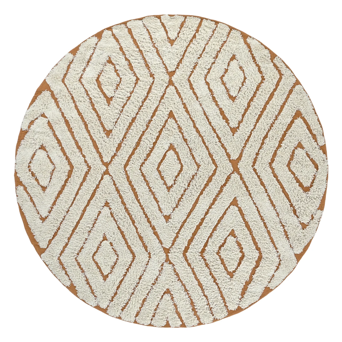 Runde tepper - Holwell Natural Cotton Shaggy (off white/brun) (Størrelse: Ø 240 cm)