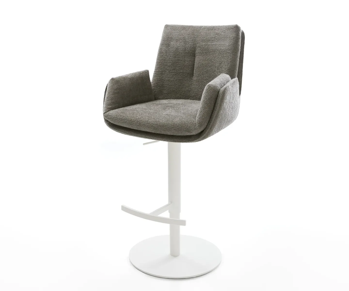 Barstuhl Clea-Flex Bouclé Soft Schlamm Drehfuß höhenverstellbar Metall Weiß