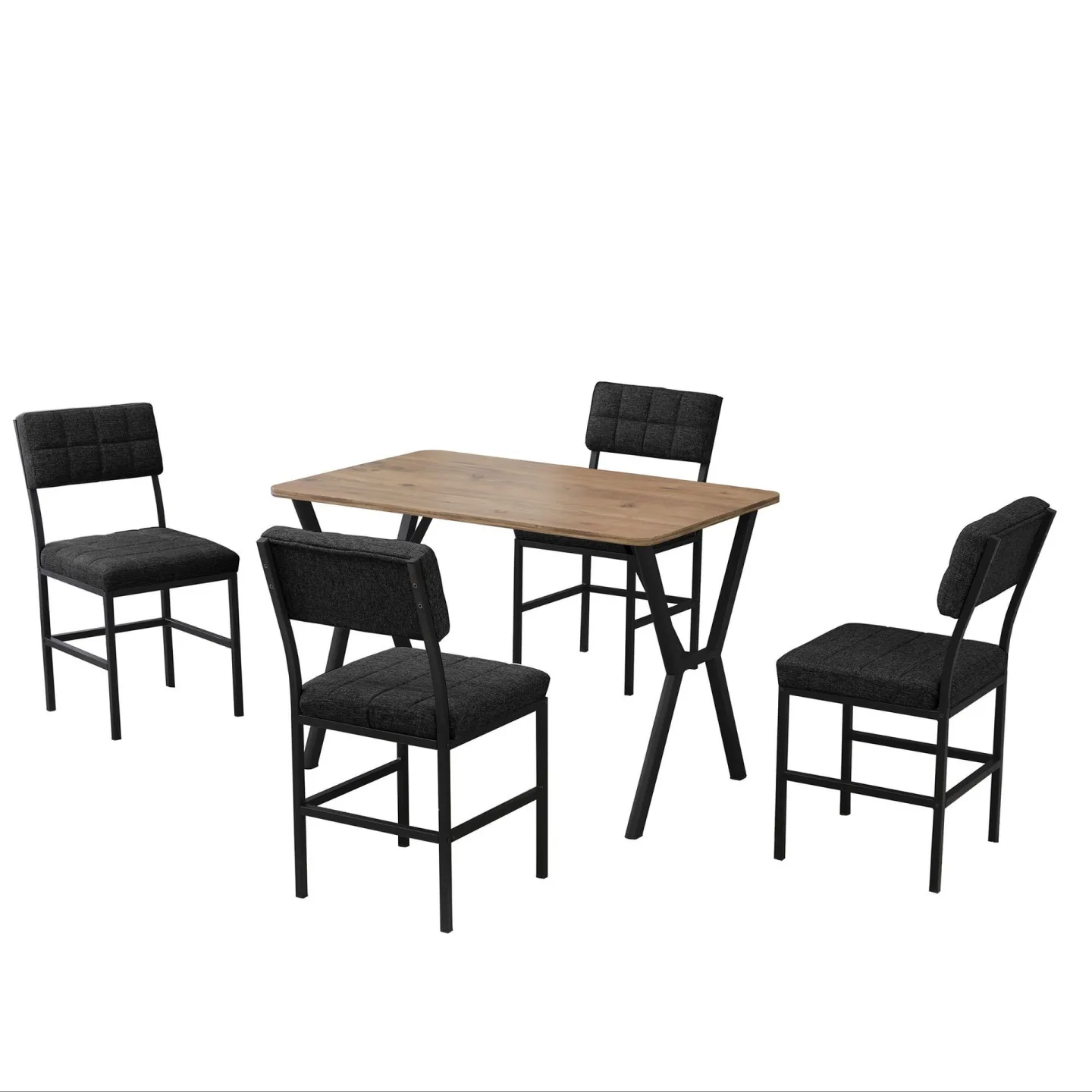 Stedum Matgrupp Bord 110 cm + 4 Stolar - Antracit Och Valnöt