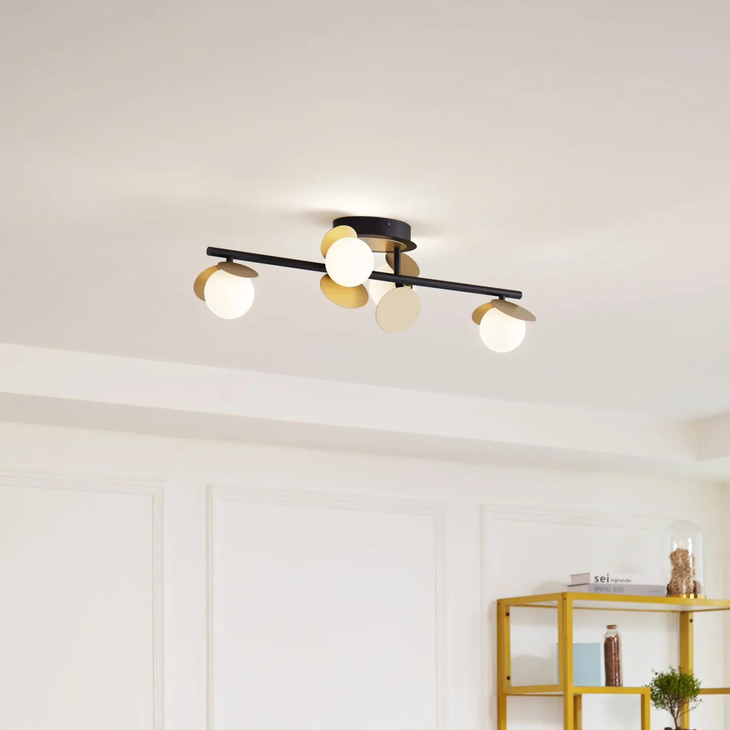 Pallo 4 LED Deckenleuchte Schwarz/Gold - Lucande - Wohnzimmer - Modern - Metall - Mehrflammig