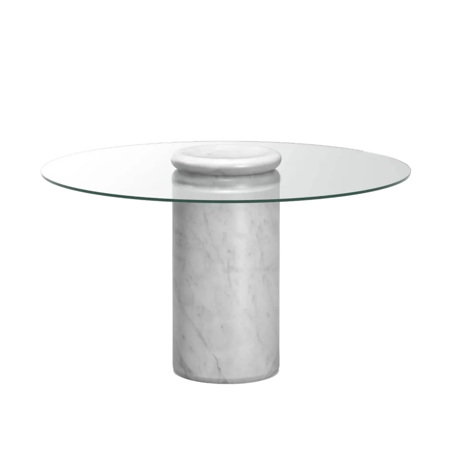 Karakter - Castore dining table Ø130, Bianco Carrara / clear glass - Matbord - Angelo Mangiarotti - Vit - Glas/Naturmaterial/Textilmaterial/Sten