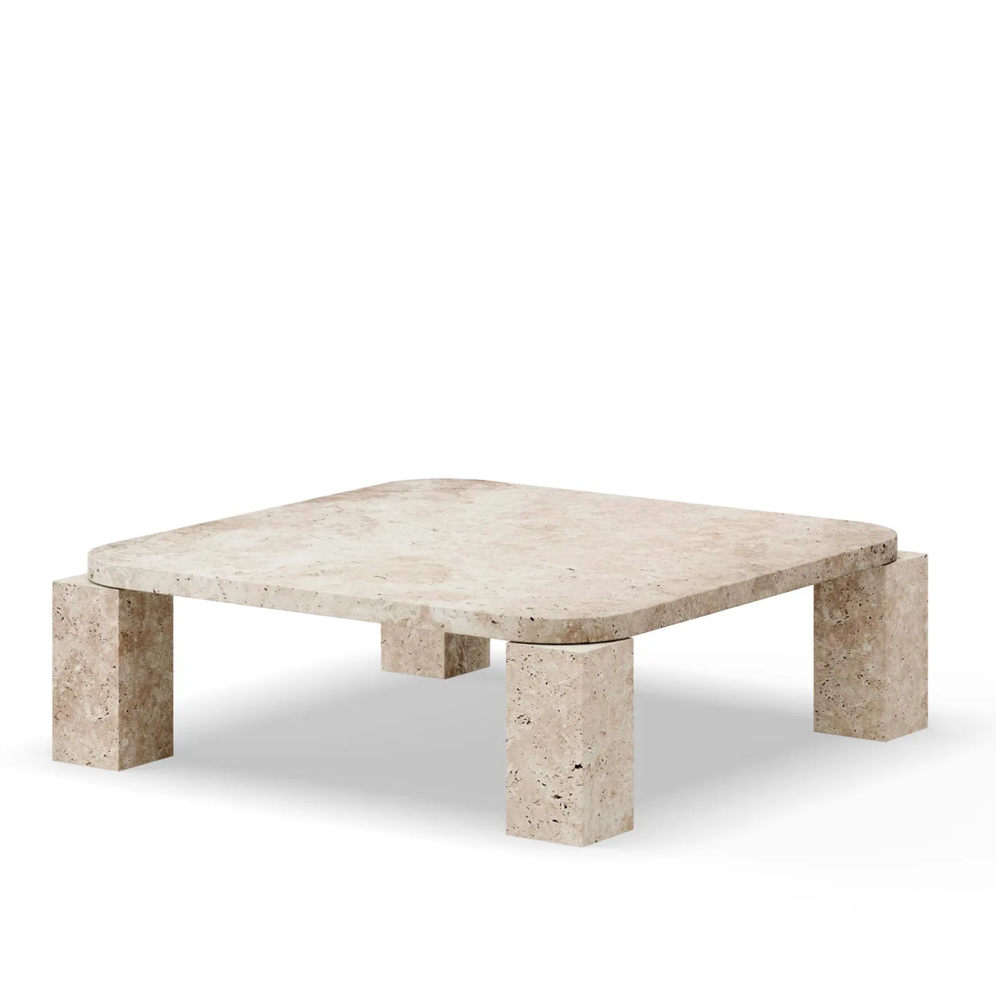 New Works - Atlas Coffee Table 820x820 Unfilled Travertine - Soffbord - John Astbury - Beige - Sten