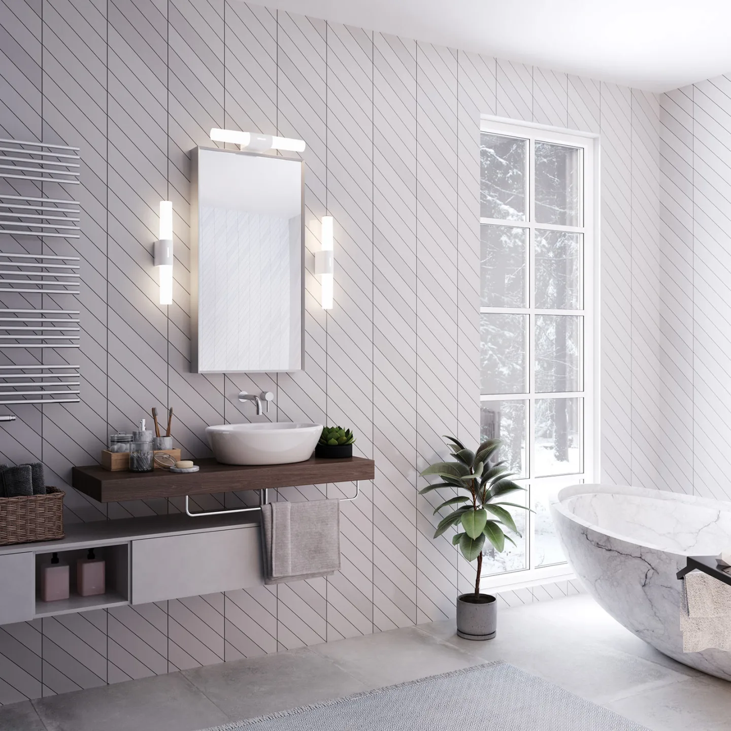 Helva Double Basic Wandleuchte White - Nordlux - Badezimmer - Kunststoff - Mehrflammig