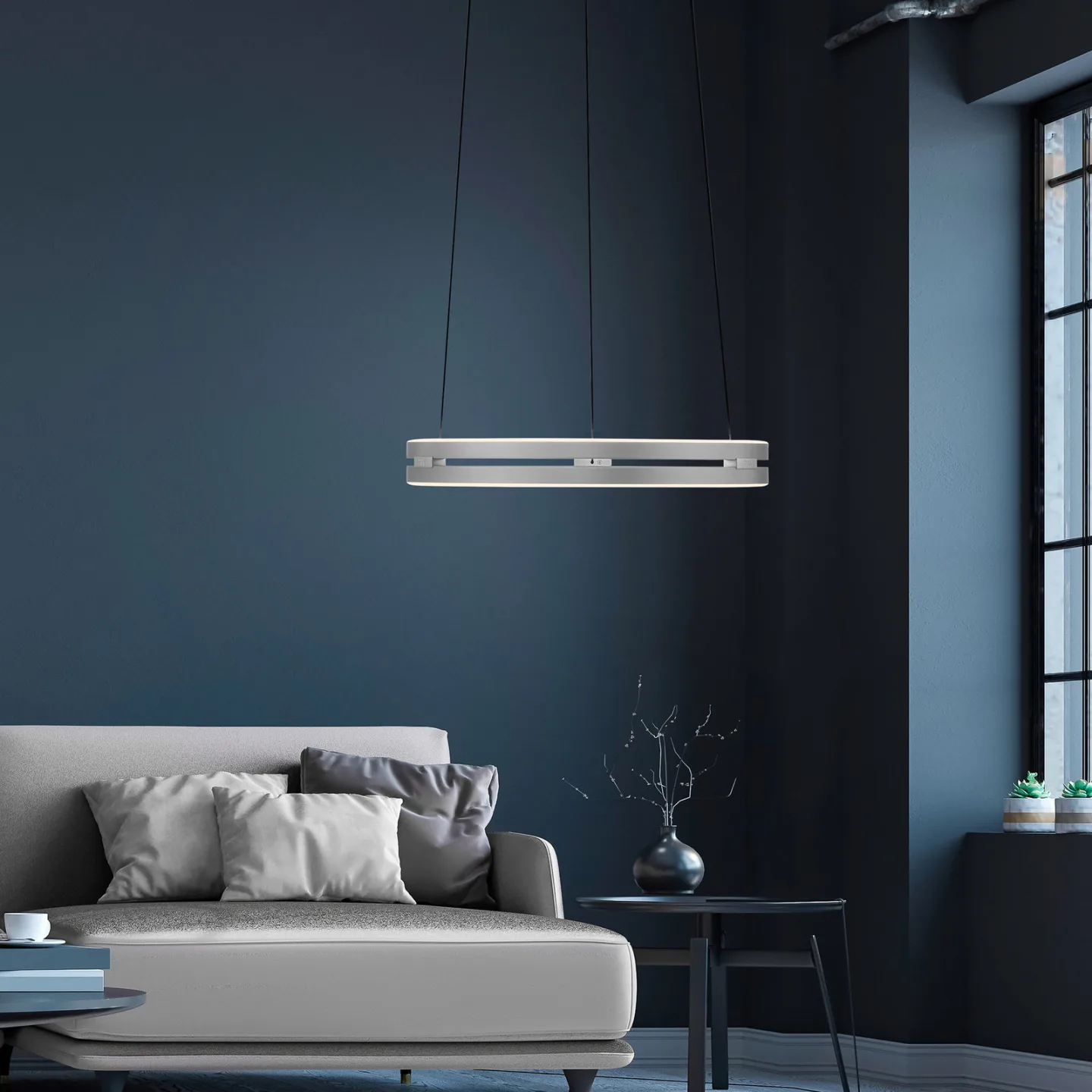 E-Loop LED-hengelampe, stein, Ø 50 cm, aluminium, CCT – PURE PURE E-Loop - Stue - Moderne - Metall - Med flere lyskilder
