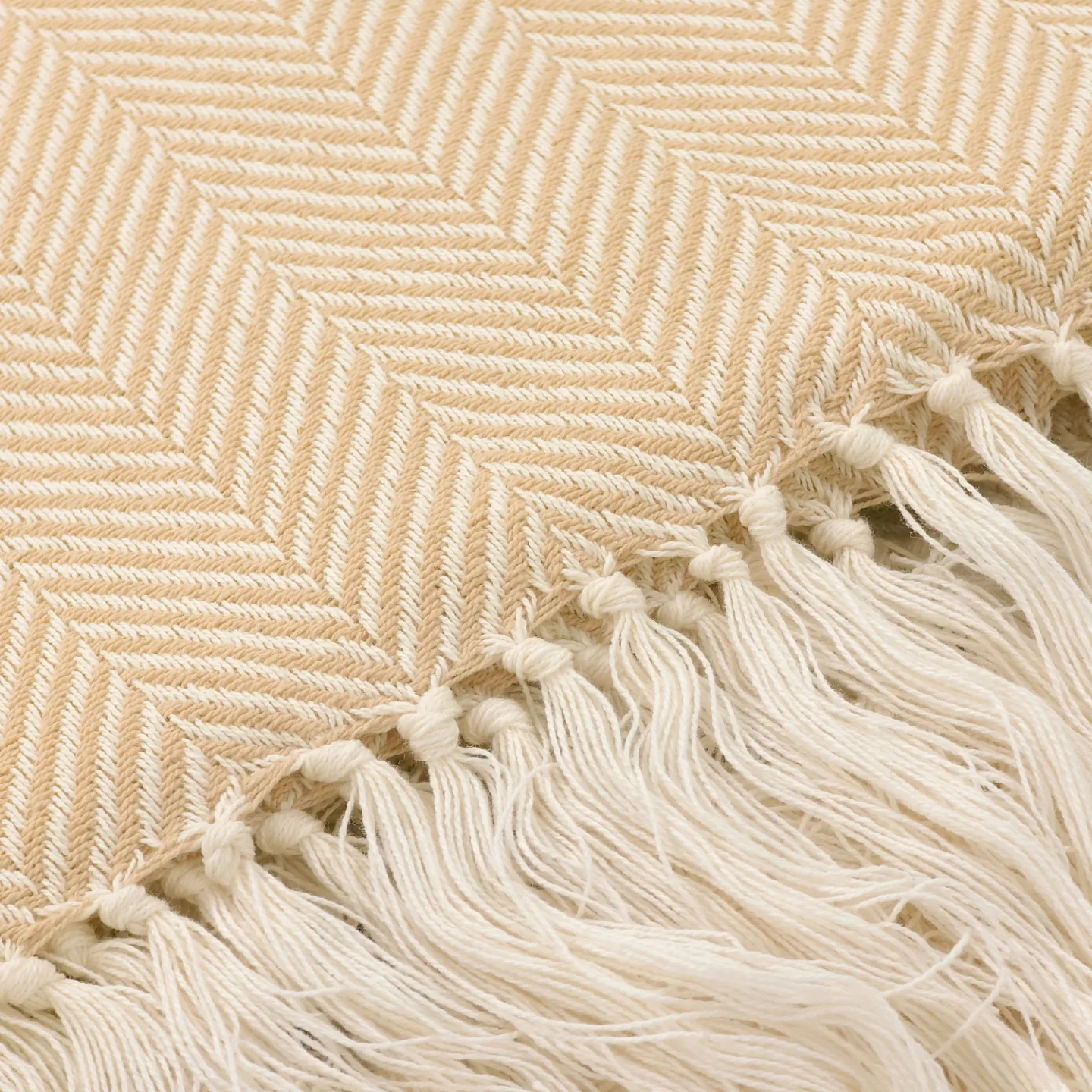 Tepper - Bomullspledd - Denisa Fishbone (beige/hvit) (Størrelse: 130 x 170 cm)