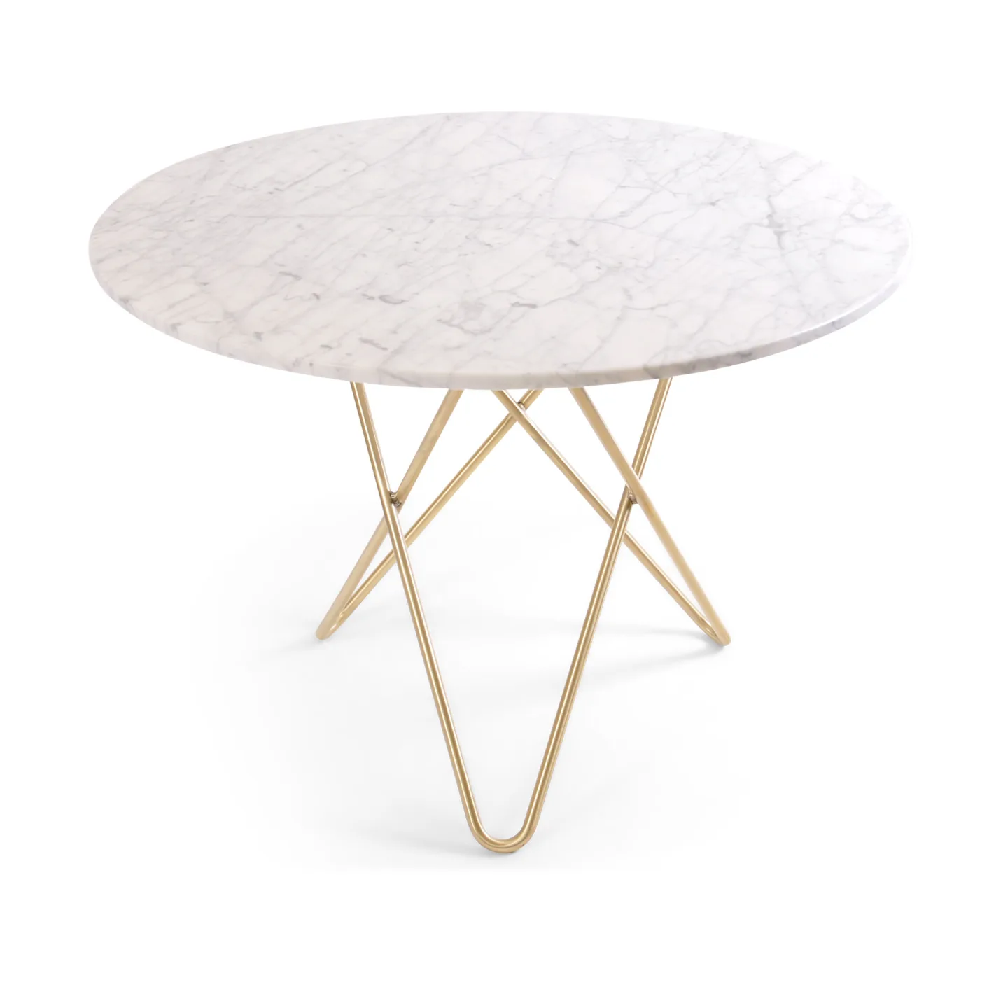 OX Denmarq - O Dining Table Ø100, Brass Frame, Top: White Marble - Matbord - Dennis Marquart - Vit - Metall/Sten
