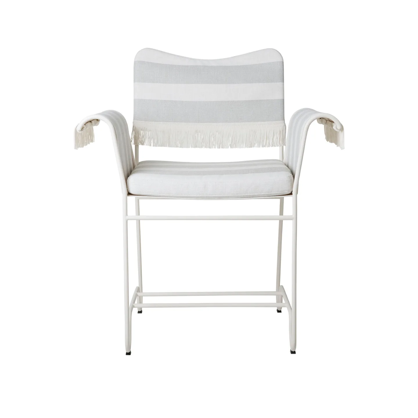 Gubi - Tropique Dining Chair - w. Fringes Classic White Semi Matt Base, Leslie Stripe, Limonta 20 - Matstolar utomhus - Mathieu Matégot - Beige,Vit - Textilmaterial